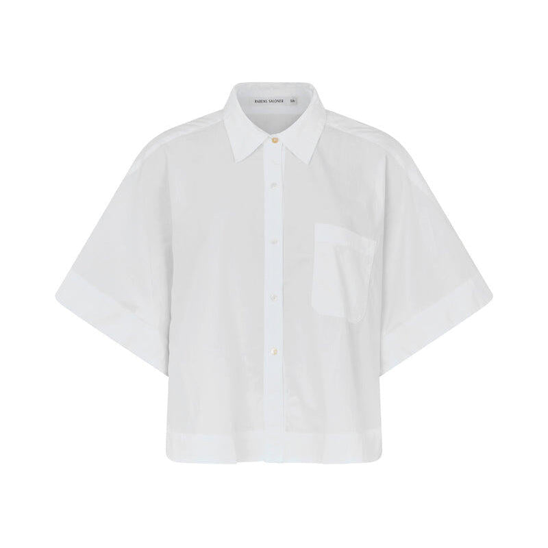 Berte Poplin Curved Hem skjorte - hvid